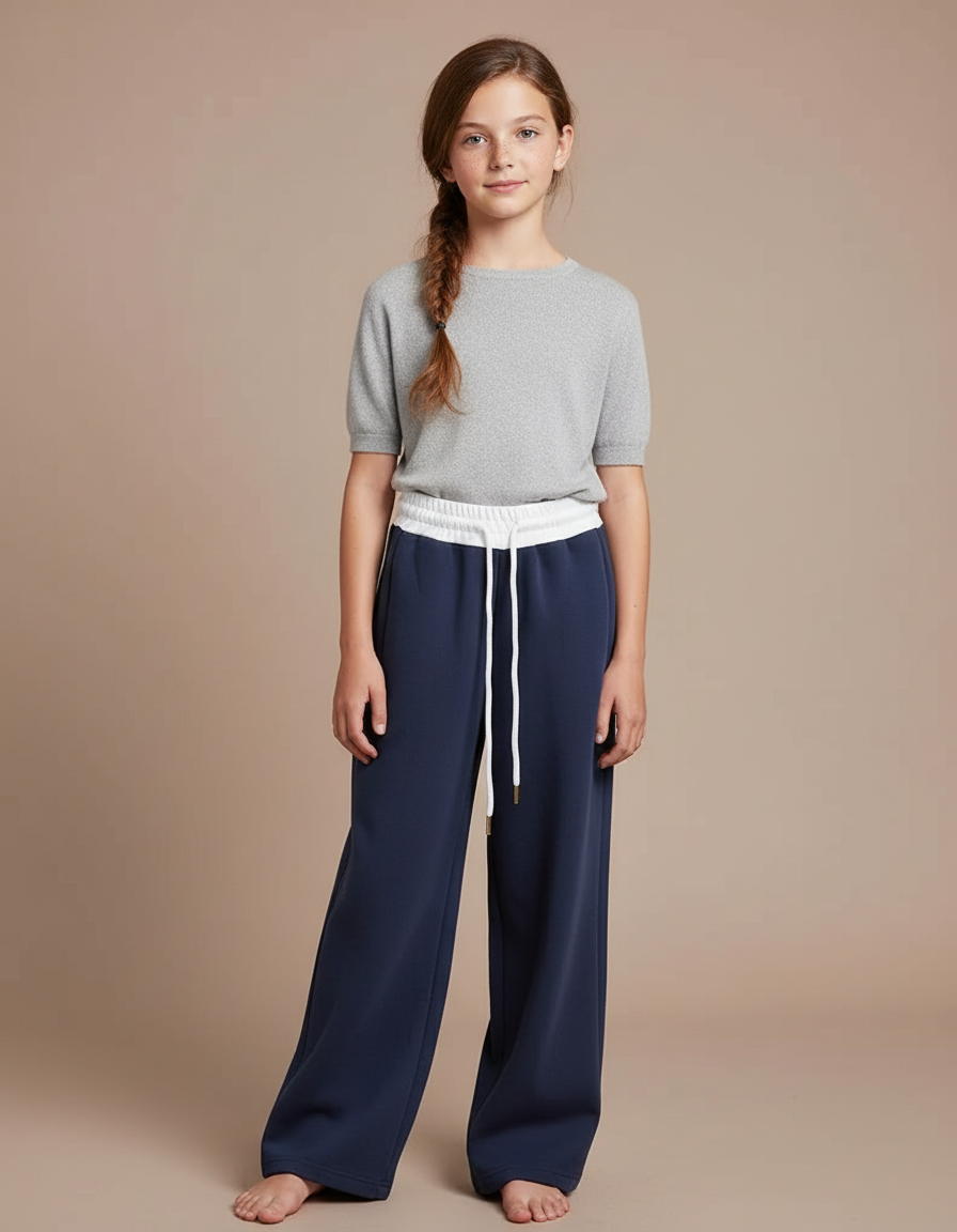 Pantalon Fluide Marine Large Sport Décontracté Cordon - Molleton