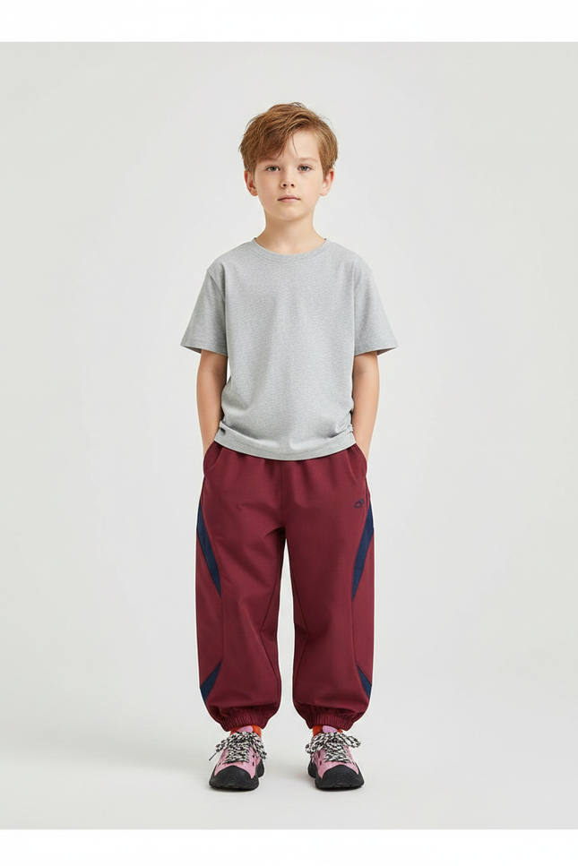 Pantalon Fluide Bordeaux Sportif Ample Décontracté Enfant - Polyester