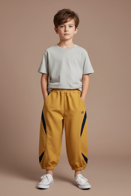 Pantalon Fluide Ample Jaune Moutarde Sportif Garçon - Polyester