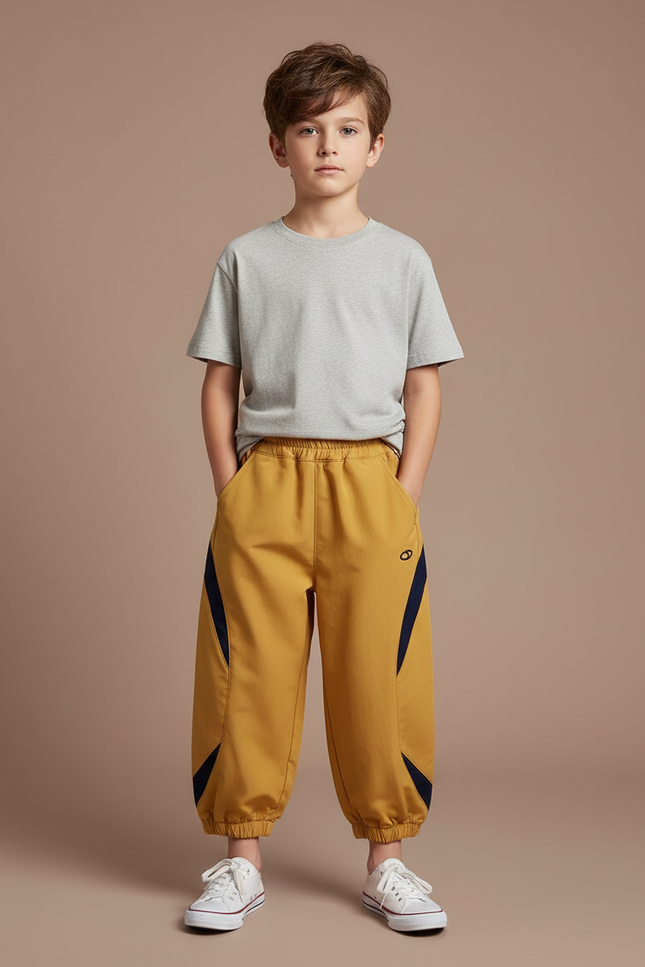 Pantalon Fluide Ample Jaune Moutarde Sportif Garçon - Polyester