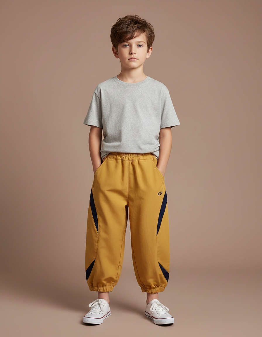 Pantalon Fluide Ample Jaune Moutarde Sportif Garçon - Polyester