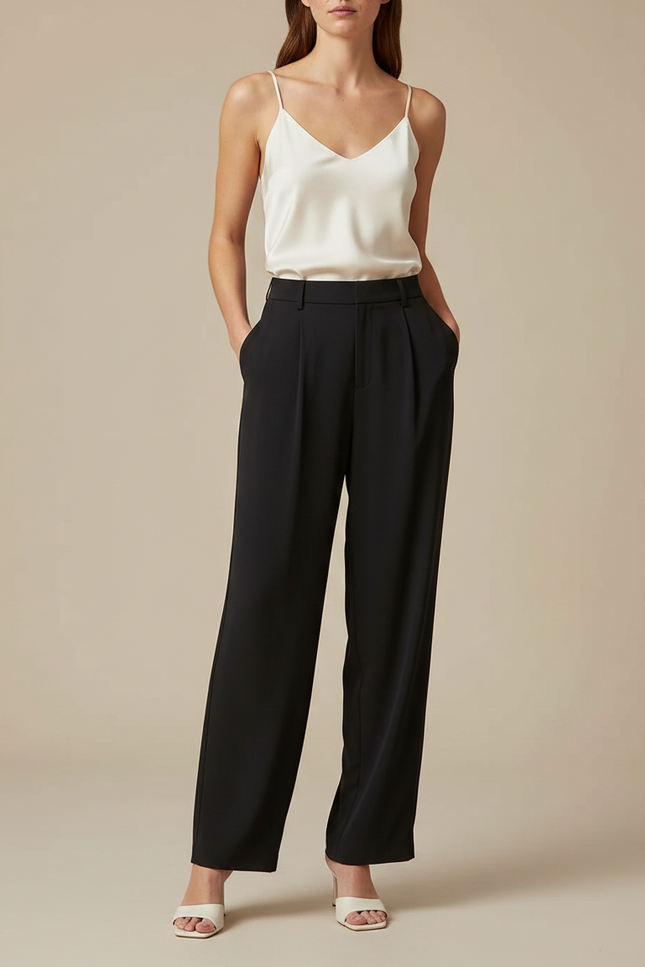 Pantalon Fluide Satin Noir