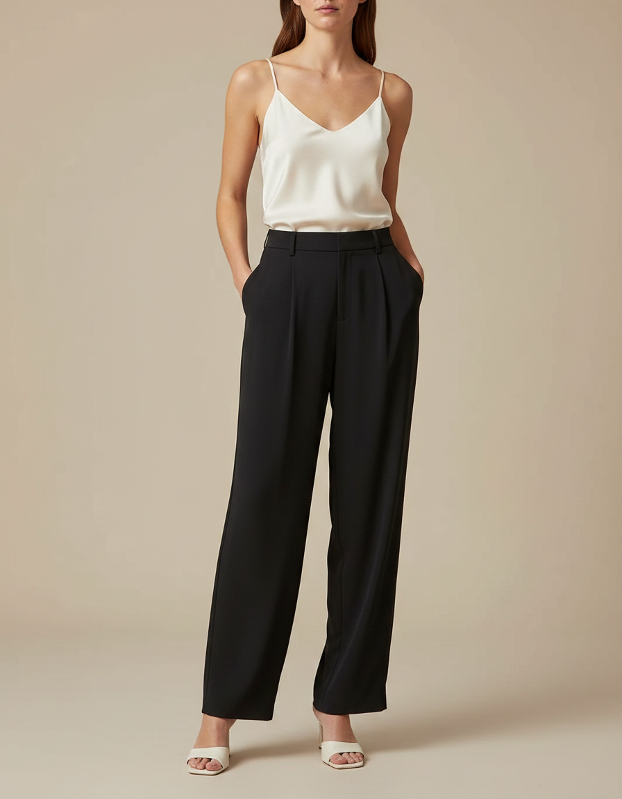 Pantalon Fluide Satin Noir