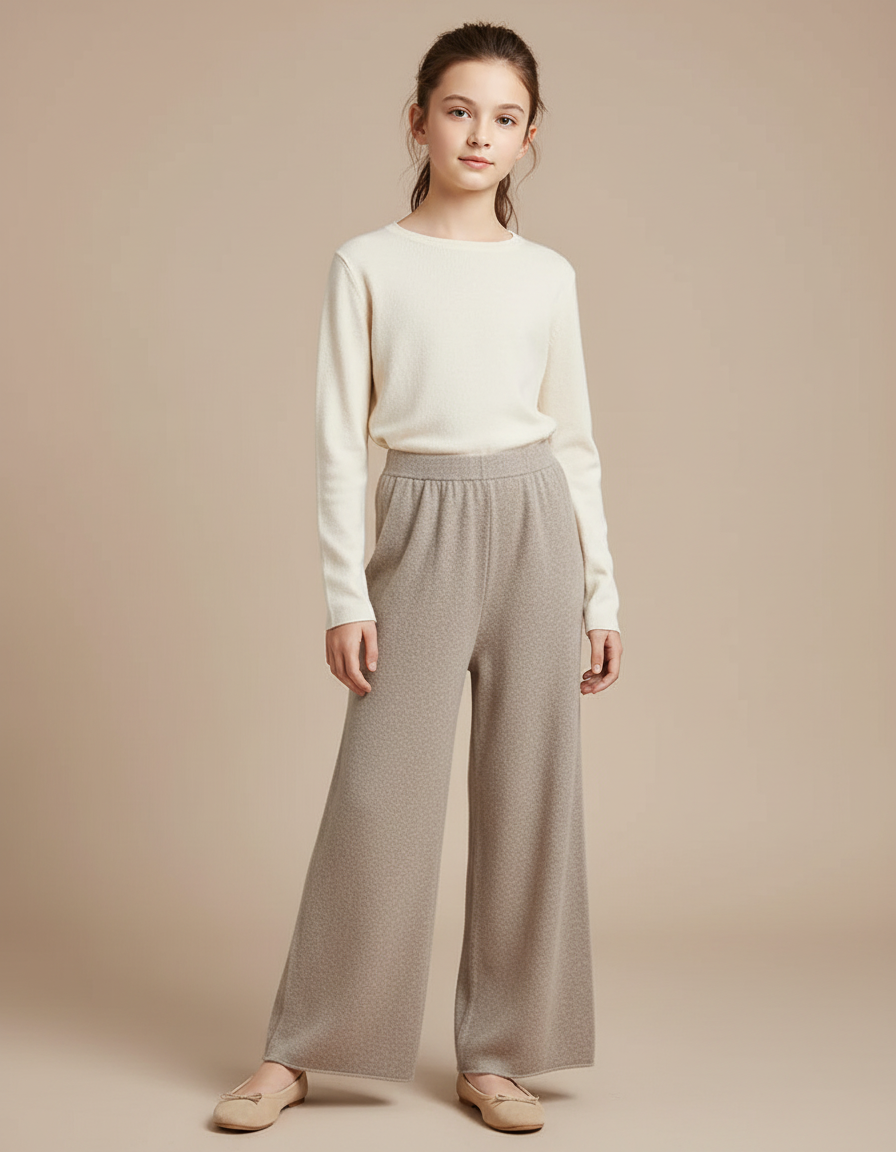 Pantalon Fluide Beige Maille Large Confortable Enfant
