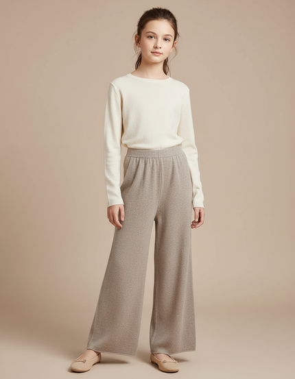 Pantalon Fluide Beige Maille Large Confortable Enfant