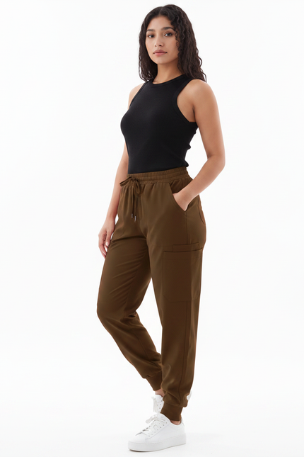Pantalon Fluide Kaki Cordon Jogger Casual Femme - Polyester