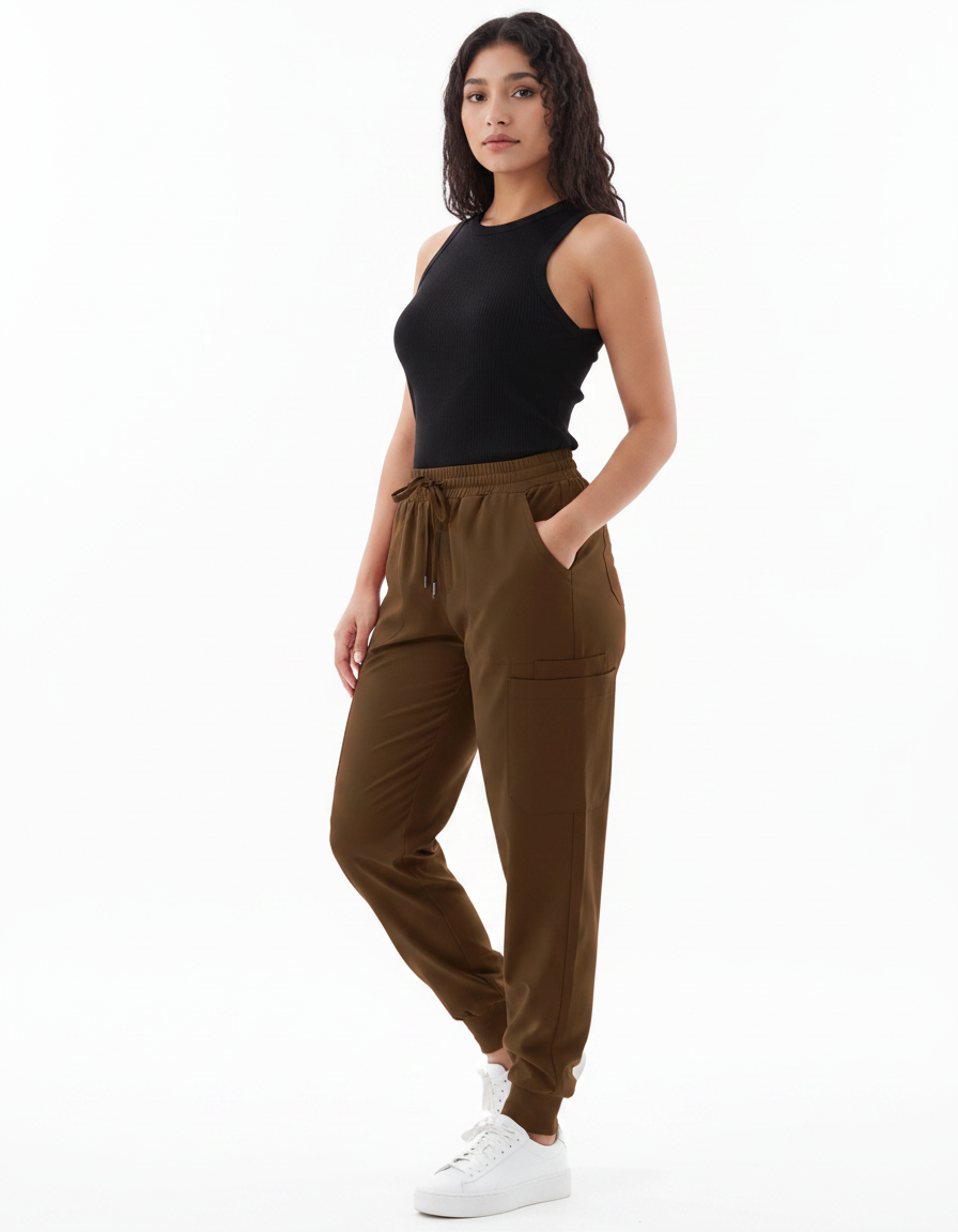 Pantalon Fluide Kaki Cordon Jogger Casual Femme - Polyester