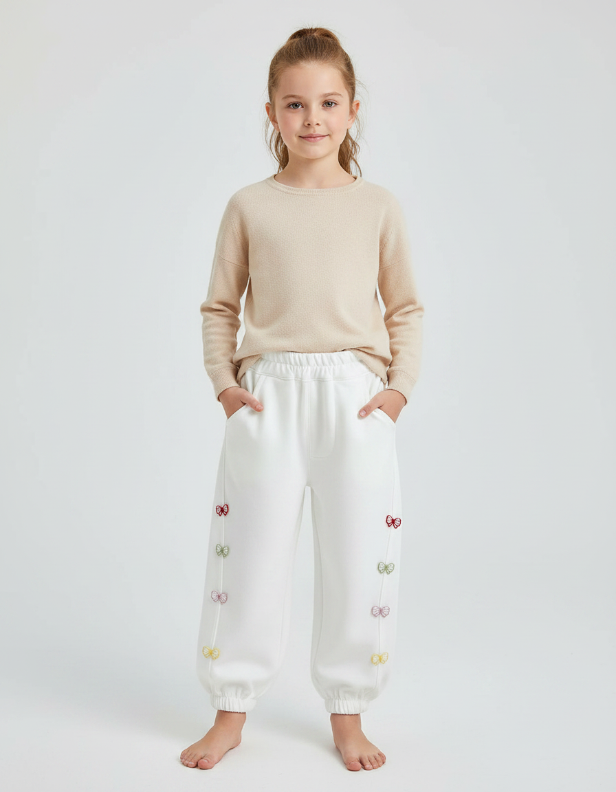 Pantalon Fluide Blanc Ample Papillons Colorés Fille - Molleton