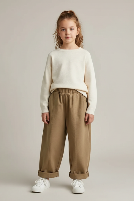 Pantalon Fluide Kaki Ample Coton Taille Élastique - Molleton