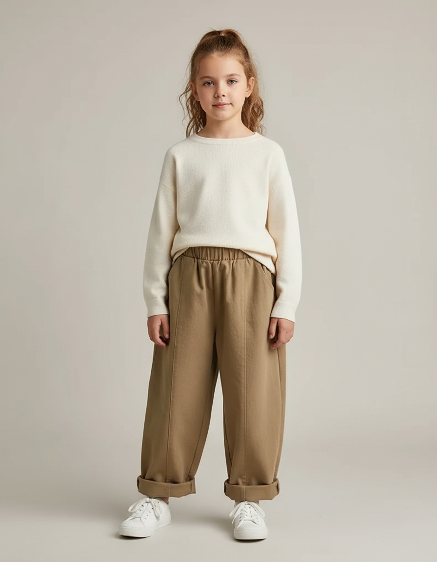 Pantalon Fluide Kaki Ample Coton Taille Élastique - Molleton