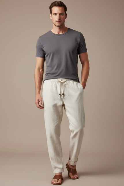 Pantalon Fluide Lin Beige