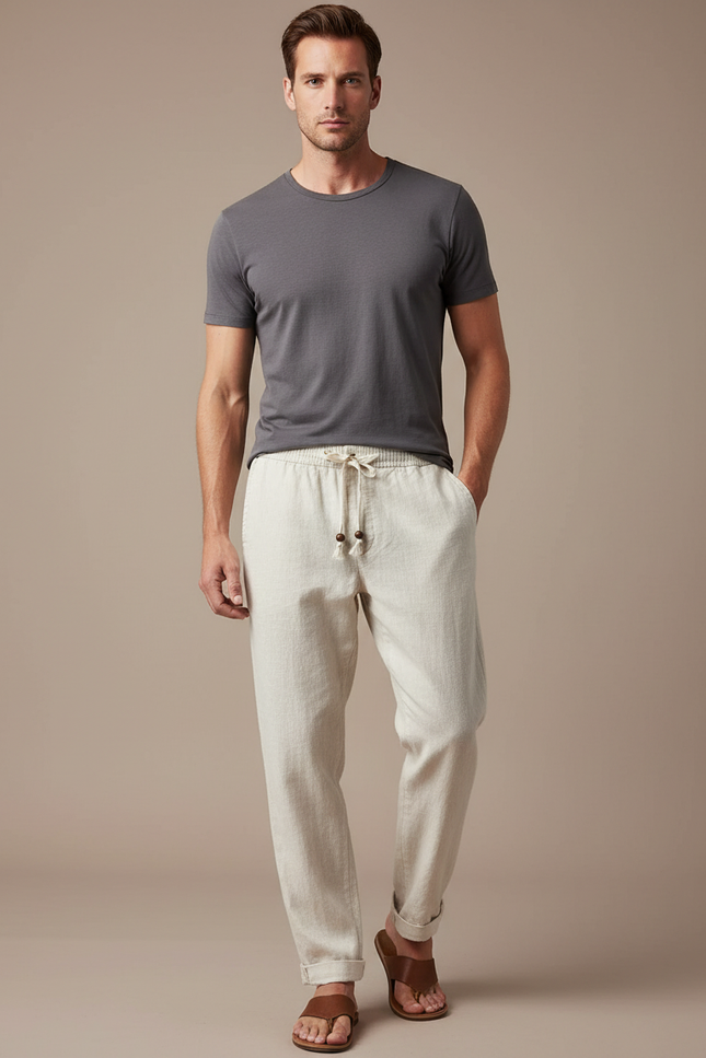 Pantalon Fluide Lin Beige