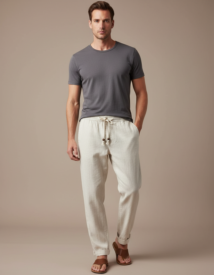 Pantalon Fluide Lin Beige