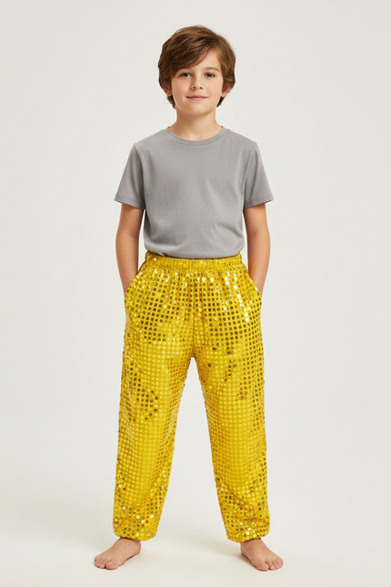 Pantalon Fluide Jaune Paillettes Brillantes Ample Scène Enfant - Polyester