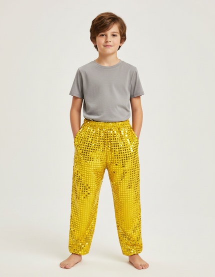 Pantalon Fluide Jaune Paillettes Brillantes Ample Scène Enfant - Polyester