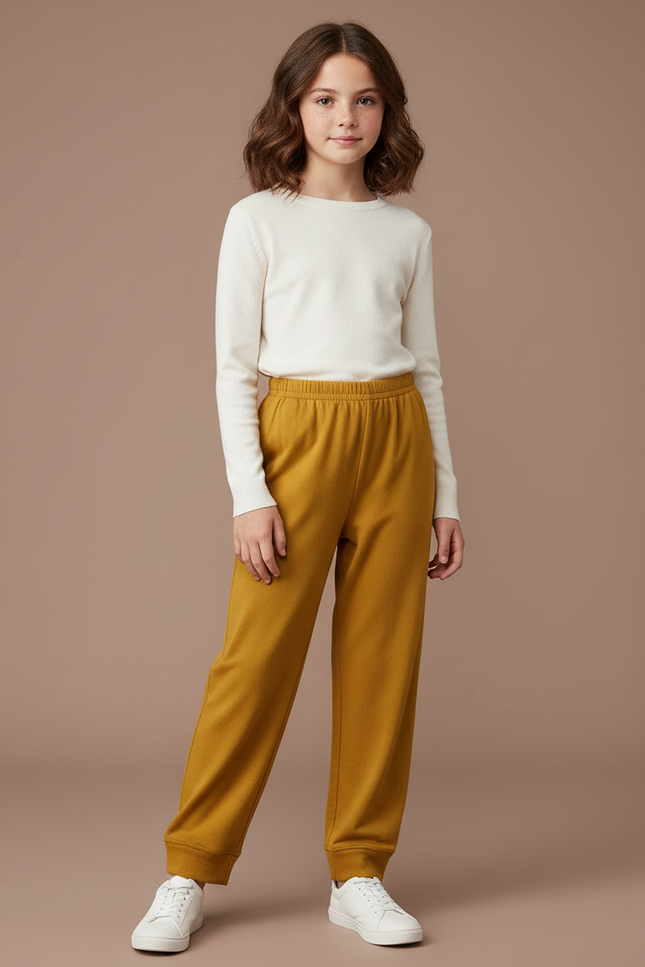 Pantalon Fluide Ocre Ample Molletonné Confortable Enfant - Jaune