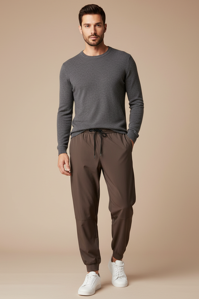 Pantalon Fluide Marron Sport Jogger Homme Confortable - Polyester