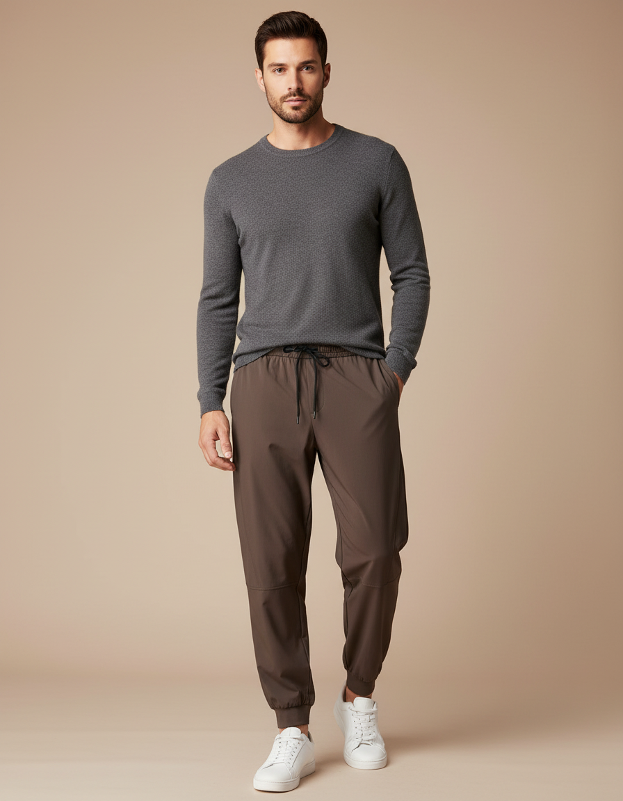 Pantalon Fluide Marron Sport Jogger Homme Confortable - Polyester