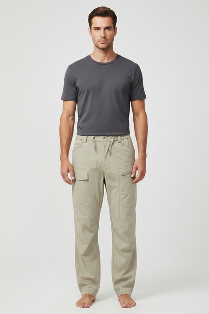 Pantalon Fluide Cargo Beige Droit Décontracté Homme - Toile