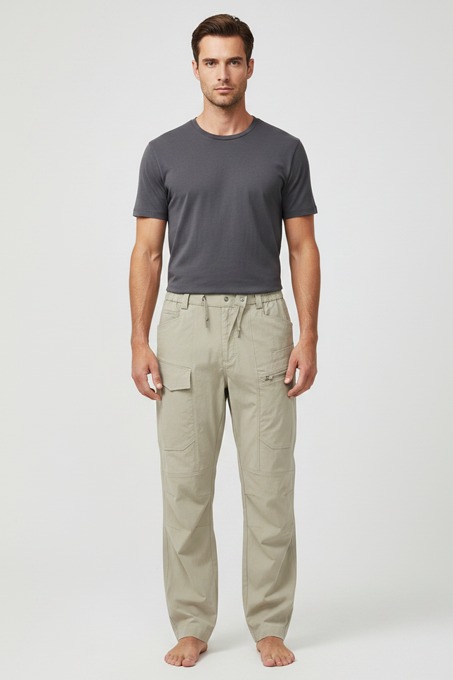Pantalon Fluide Cargo Beige Droit Décontracté Homme - Toile