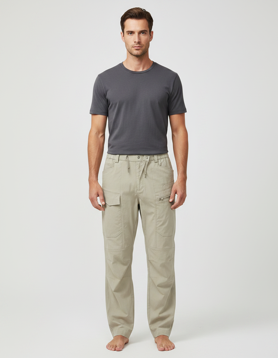 Pantalon Fluide Cargo Beige Droit Décontracté Homme - Toile