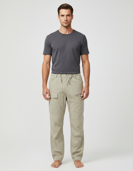 Pantalon Fluide Cargo Beige Droit Décontracté Homme - Toile