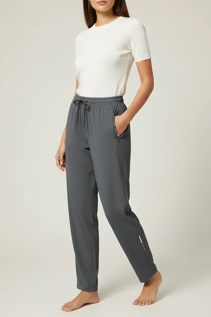Pantalon Fluide Gris Ample Confortable Cordon Femme - Polyester