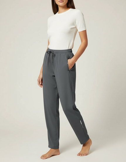 Pantalon Fluide Gris Ample Confortable Cordon Femme - Polyester