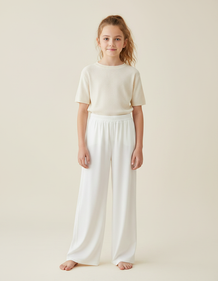 Pantalon Fluide Blanc Ample Confortable Décontracté Fille - Viscose