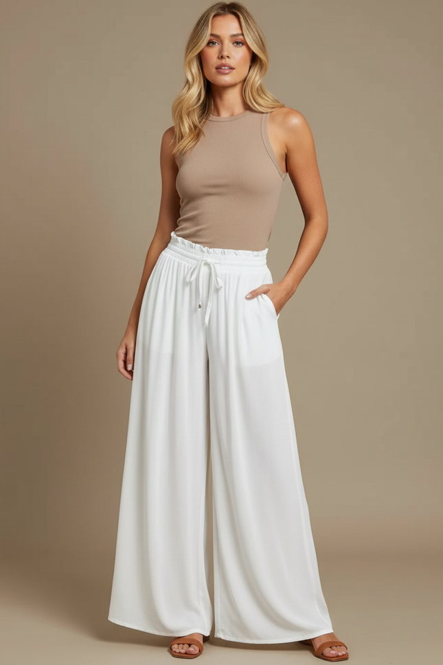 Pantalon En Crepe Fluide - Blanc Viscose