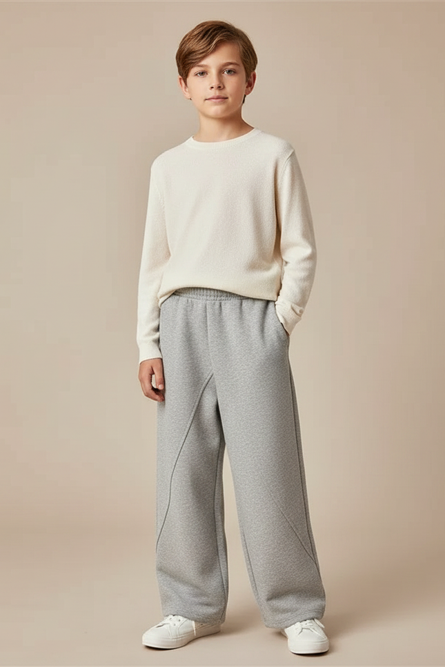 Pantalon Fluide Gris Ample Molletonné Confortable Garçon