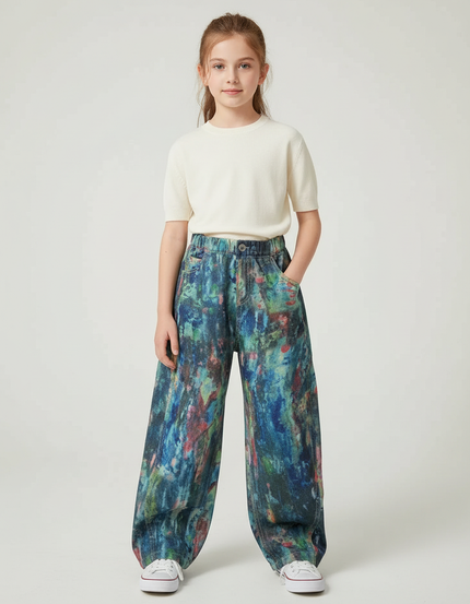 Pantalon Fluide Imprimé Abstrait Ample Décontracté Enfant - Multicolore Jean