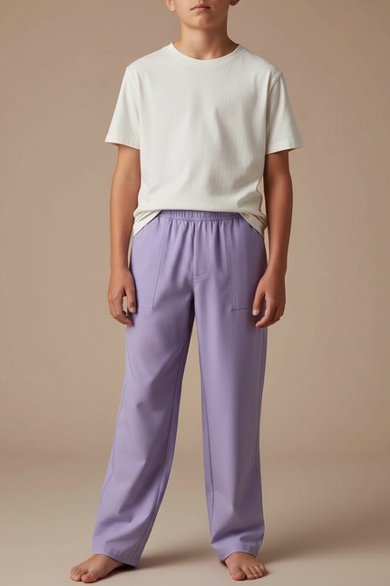 Pantalon Fluide Lavande Ample Enfant Cordon Confortable - Violet Gabardine