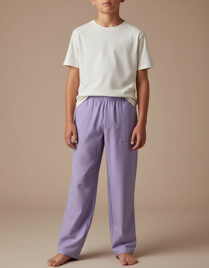 Pantalon Fluide Lavande Ample Enfant Cordon Confortable - Violet Gabardine