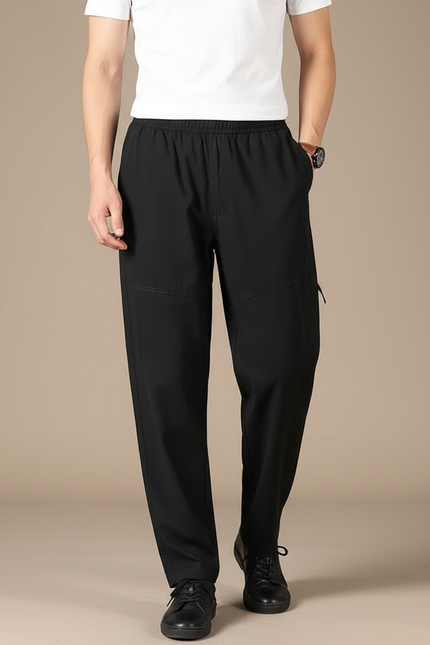 Pantalon Fluide Noir Ample Cargo Confortable Homme - Polyester