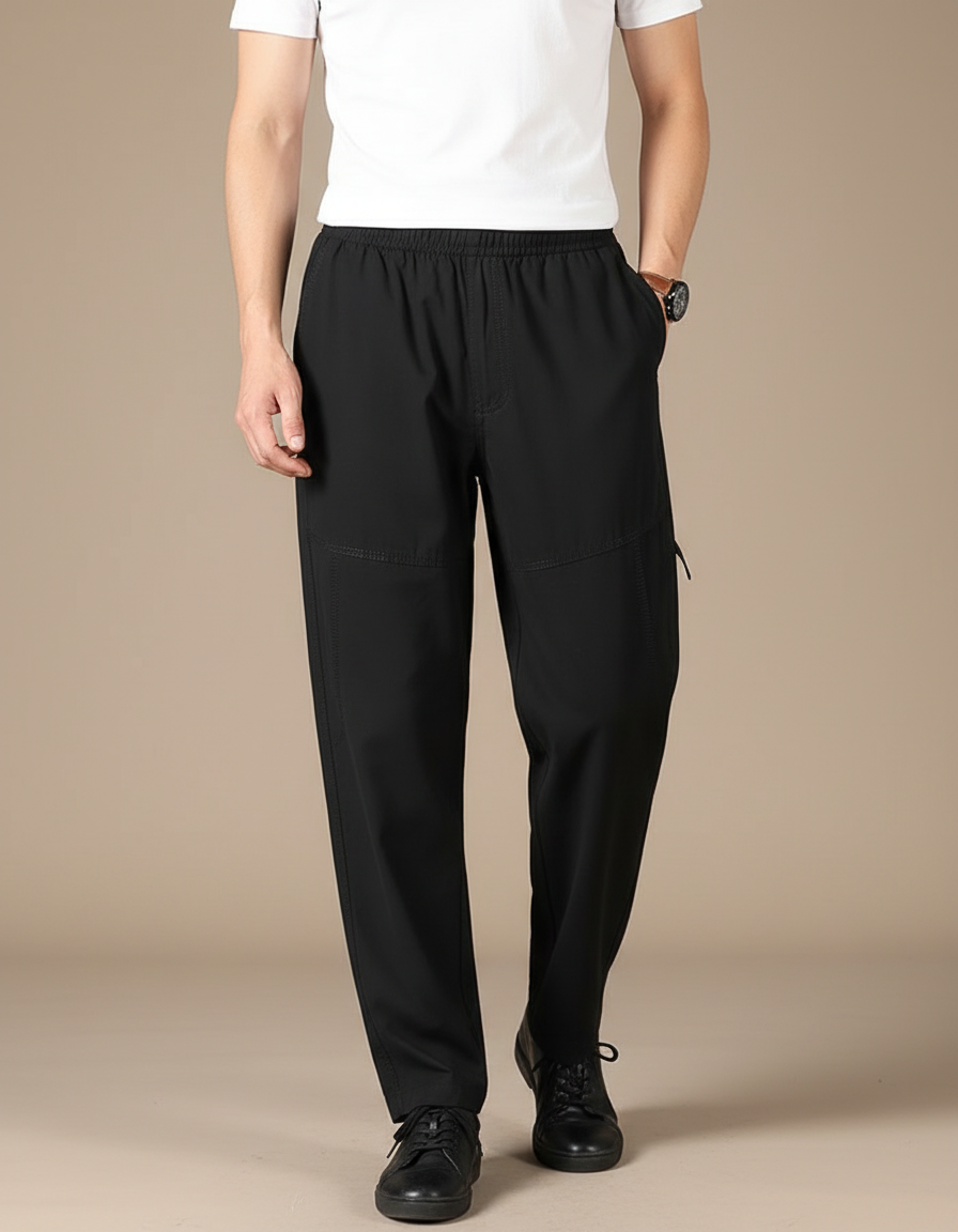 Pantalon Fluide Noir Ample Cargo Confortable Homme - Polyester