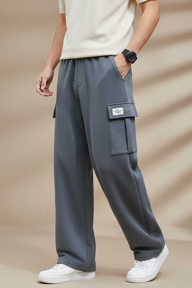 Pantalon Fluide Gris Cargo Ample Décontracté Homme - Molleton