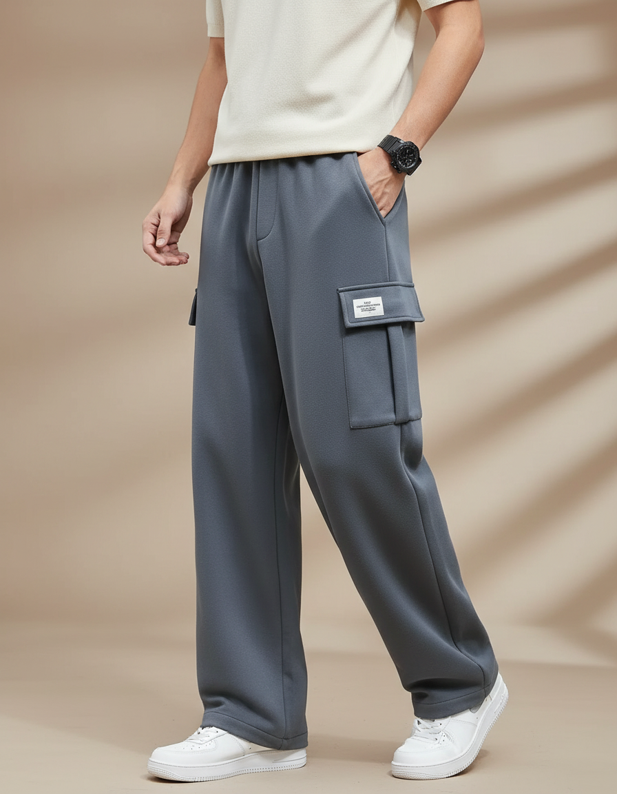 Pantalon Fluide Gris Cargo Ample Décontracté Homme - Molleton