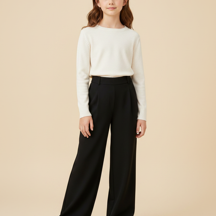 Pantalon Fluide Fille Noir Palazzo Viscose