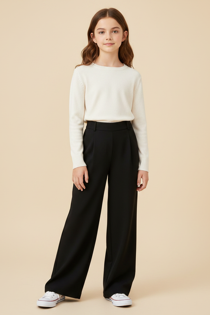 Pantalon Fluide Fille Noir Palazzo Viscose