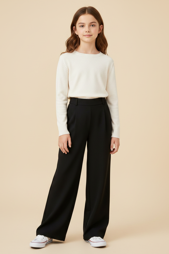 Pantalon Fluide Fille Noir Palazzo Viscose