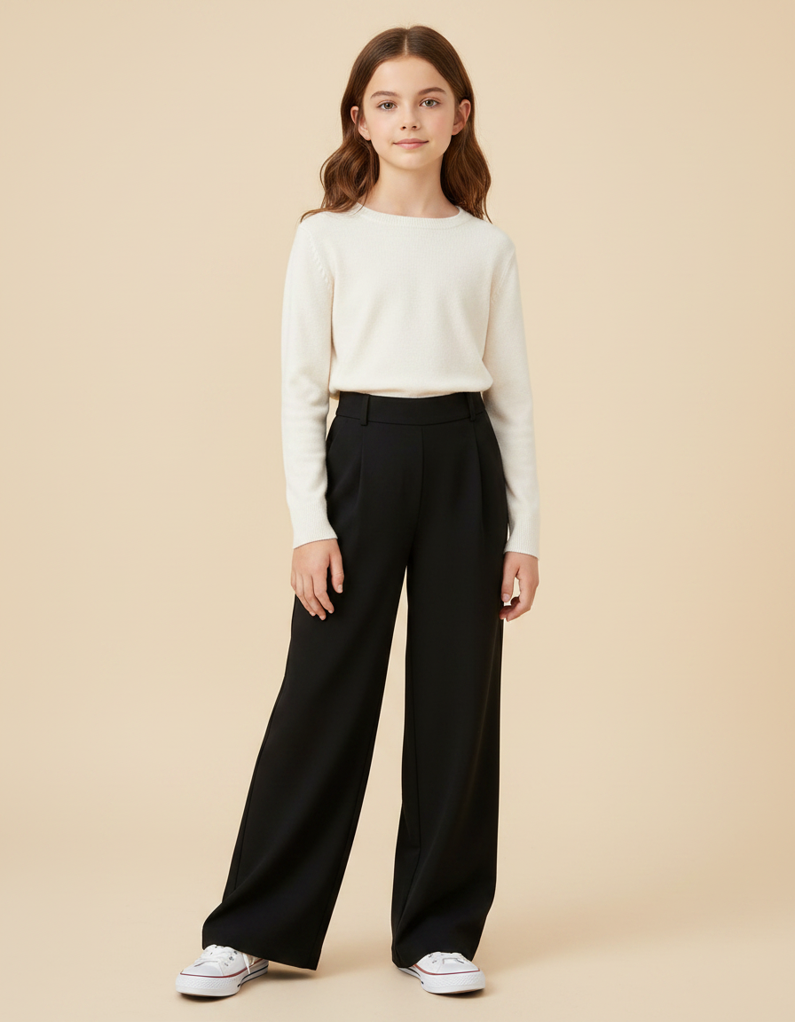 Pantalon Fluide Fille Noir Palazzo Viscose