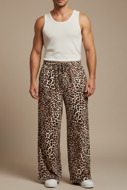 Pantalon Fluide Léopard Imprimé Ample Décontracté Homme - Viscose
