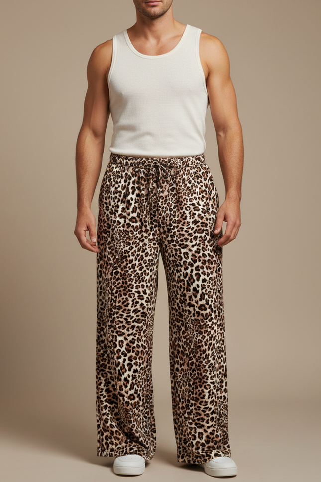 Pantalon Fluide Léopard Imprimé Ample Décontracté Homme - Viscose