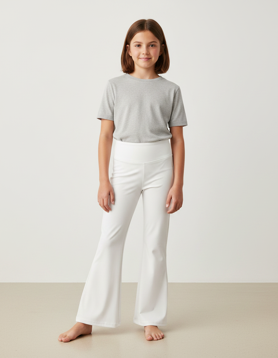 Pantalon Fluide Blanc Évasé Taille Haute Fille - Polyester