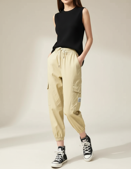 Pantalon Fluide Cargo Kaki Ample Décontracté Coton