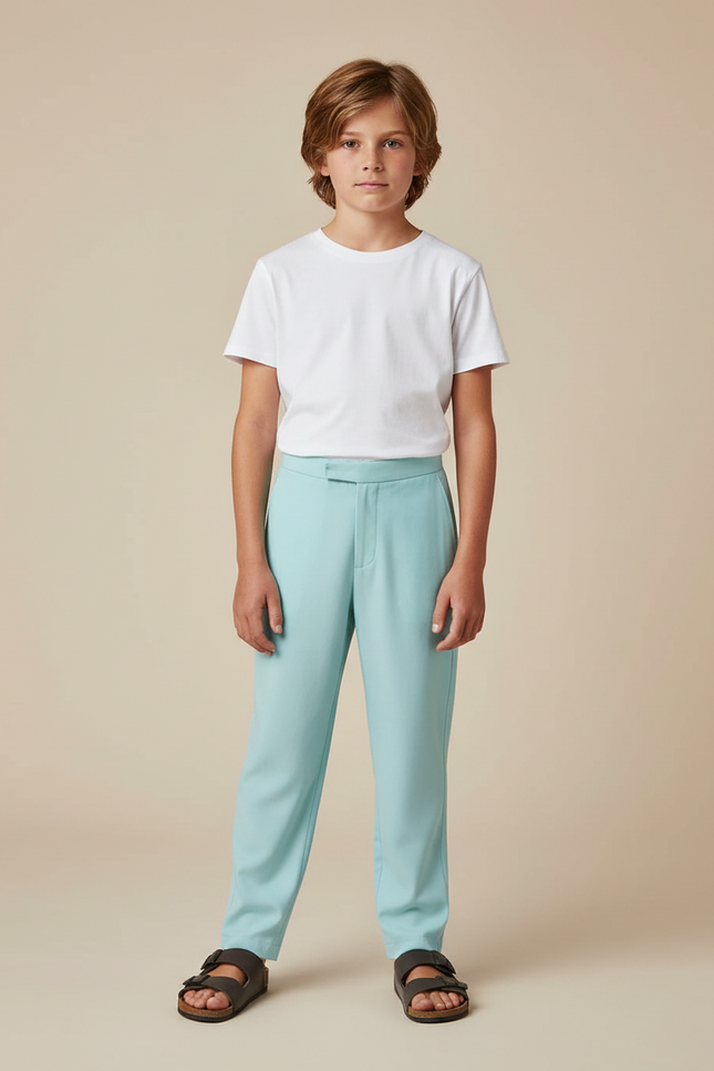 Pantalon Fluide Bleu Ciel Droit Décontracté Enfant - Polyester