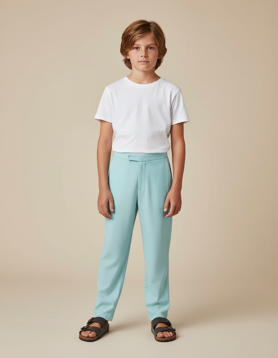 Pantalon Fluide Bleu Ciel Droit Décontracté Enfant - Polyester