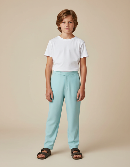 Pantalon Fluide Bleu Ciel Droit Décontracté Enfant - Polyester