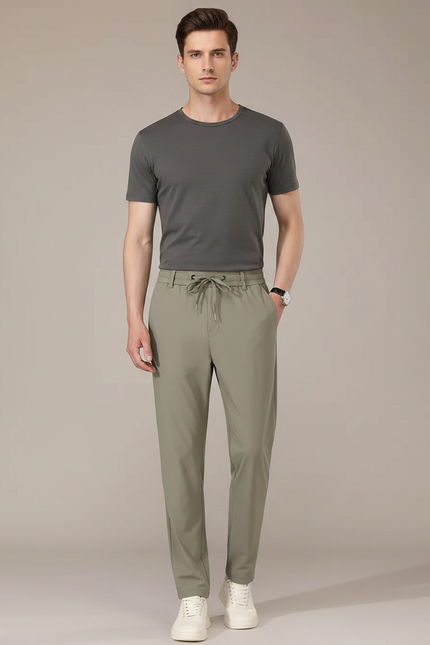 Pantalon Fluide Vert Kaki Droit Décontracté Homme - Polyester